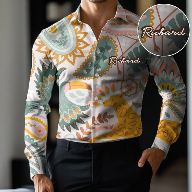 Custom Personalized Luxe Exclusive Design Embroidery & Print Business Casual Vacation Shirt