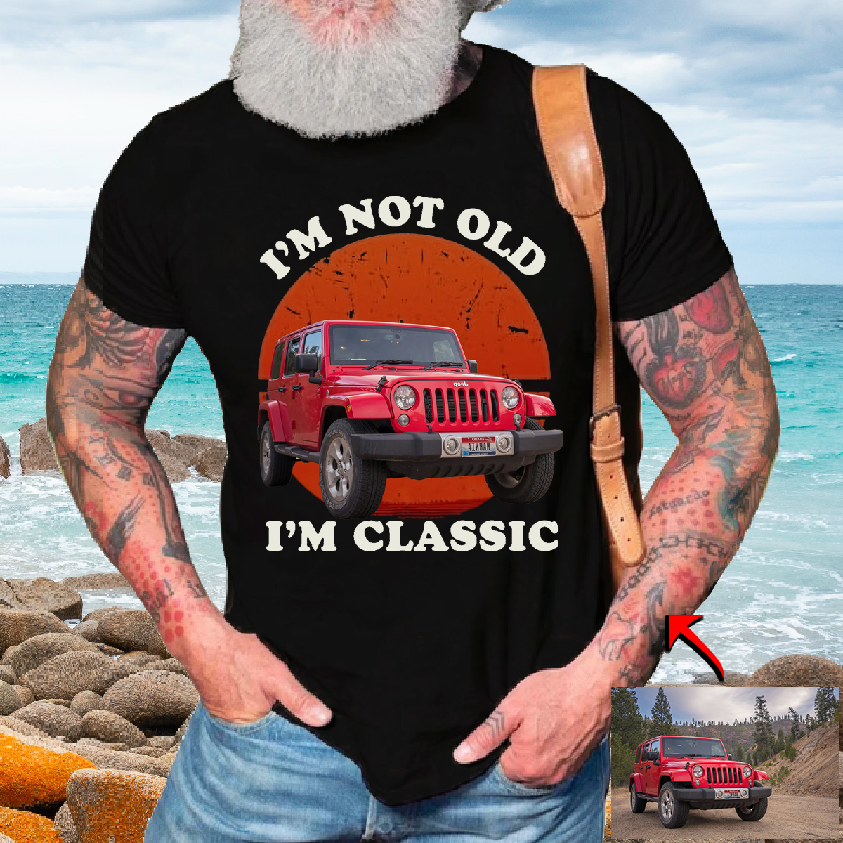 Custom Personalized Luxe Exclusive Design Embroidery & Print Vehicle Photo Print Back T-Shirt-Gift For Car Lover