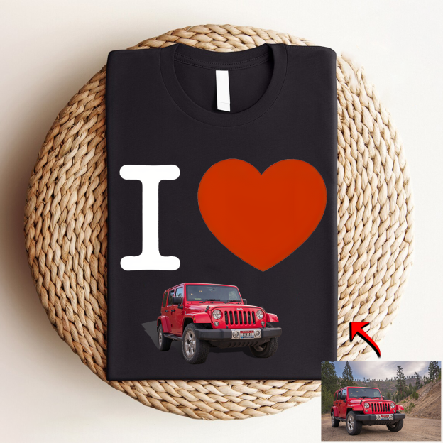 Custom Personalized Luxe Exclusive Design Embroidery & Print Vehicle Photo Print T-Shirt-Gift For Car Lover