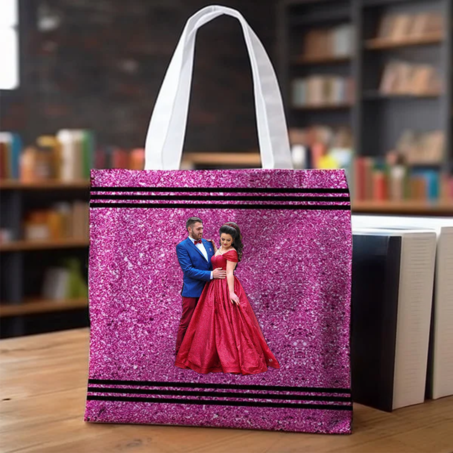 Personalized Faux Glitter Crayon Design Large Canvas Tote Bag Office Commuting Appreciation Gift for Teacher