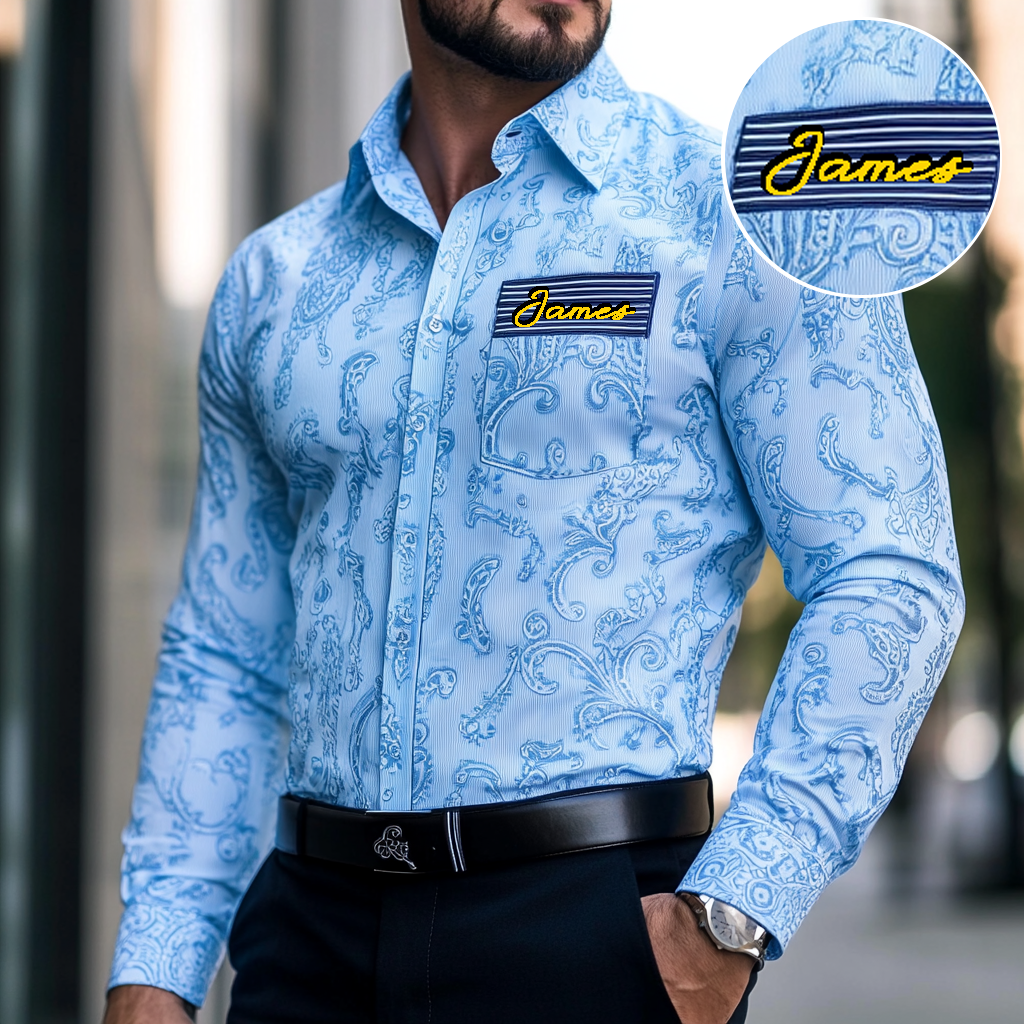 Custom Personalized Luxe Exclusive Design Embroidery & Print Business Casual Vacation Shirt