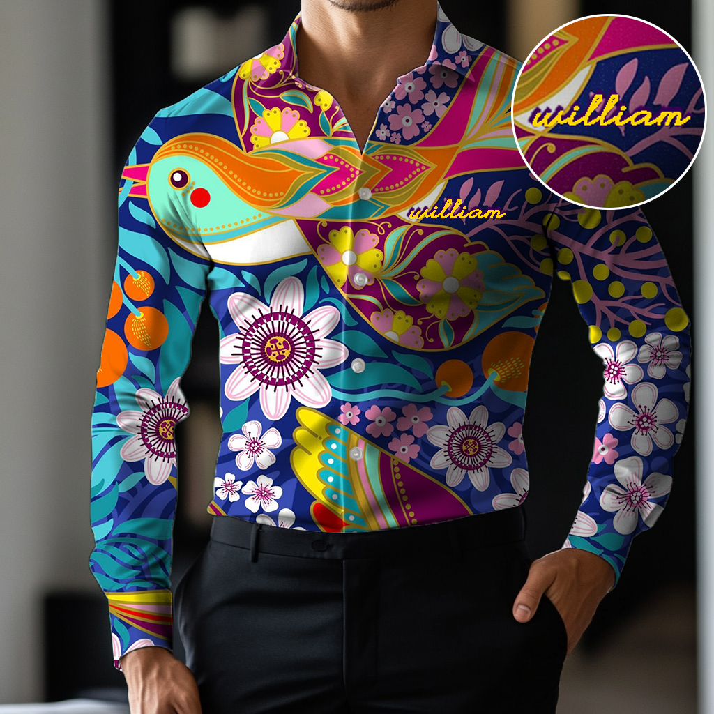 VIP Exclusive Design Embroidery & Print Business Casual Vacation Shirt