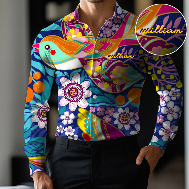 VIP Exclusive Design Embroidery & Print Business Casual Vacation Shirt