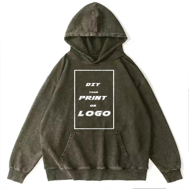 450GSM Pure Cotton Custom Printed  Washed Hoodie For Unisex