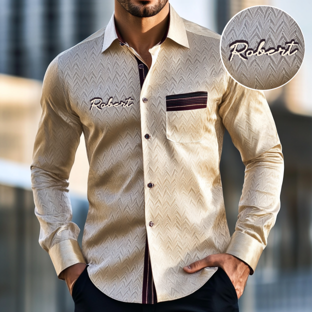 Custom Personalized Luxe Exclusive Design Embroidery & Print Business Casual Vacation Shirt