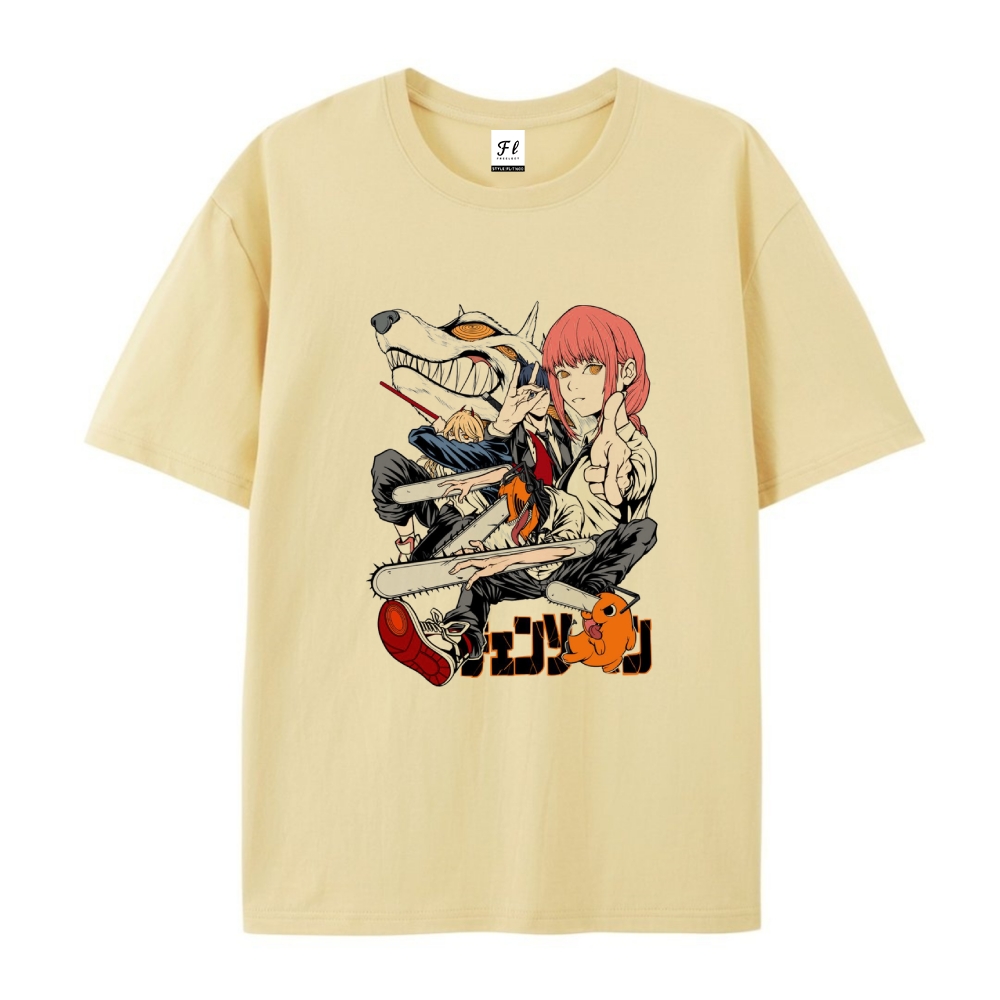Pure Cotton Unisex Round Neck Anime T-Shirt Chainsaw Man