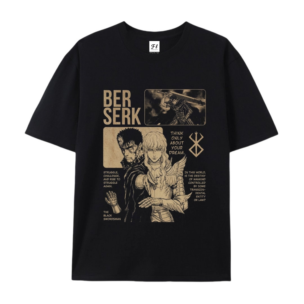 Pure Cotton Unisex Round Neck Anime T-Shirt Berserk