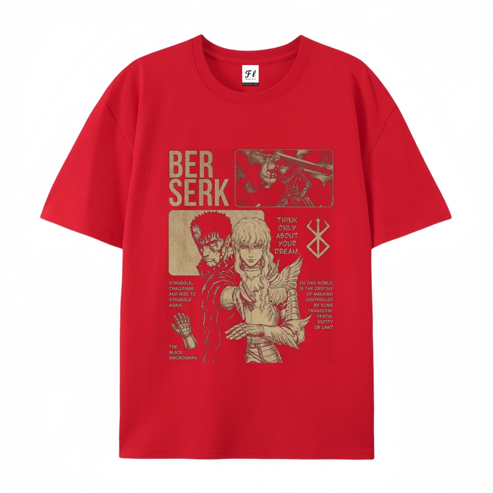 Pure Cotton Unisex Round Neck Anime T-Shirt Berserk