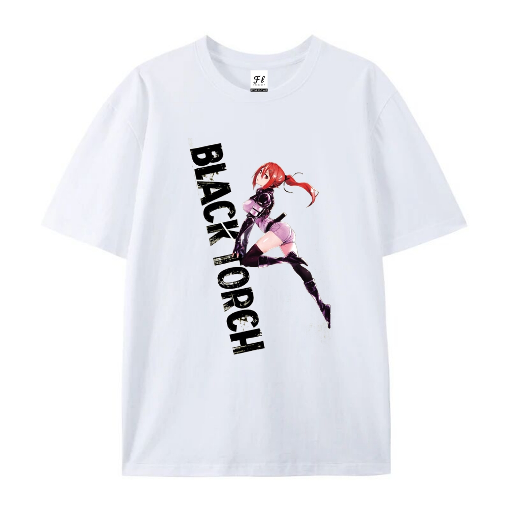 Pure Cotton Unisex Round Neck Anime T-Shirt BLACK TORCH