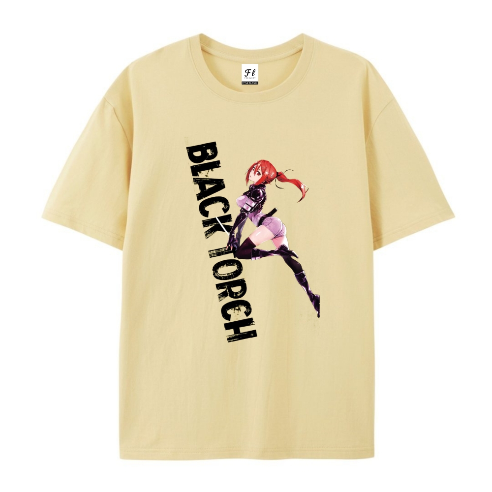 Pure Cotton Unisex Round Neck Anime T-Shirt BLACK TORCH