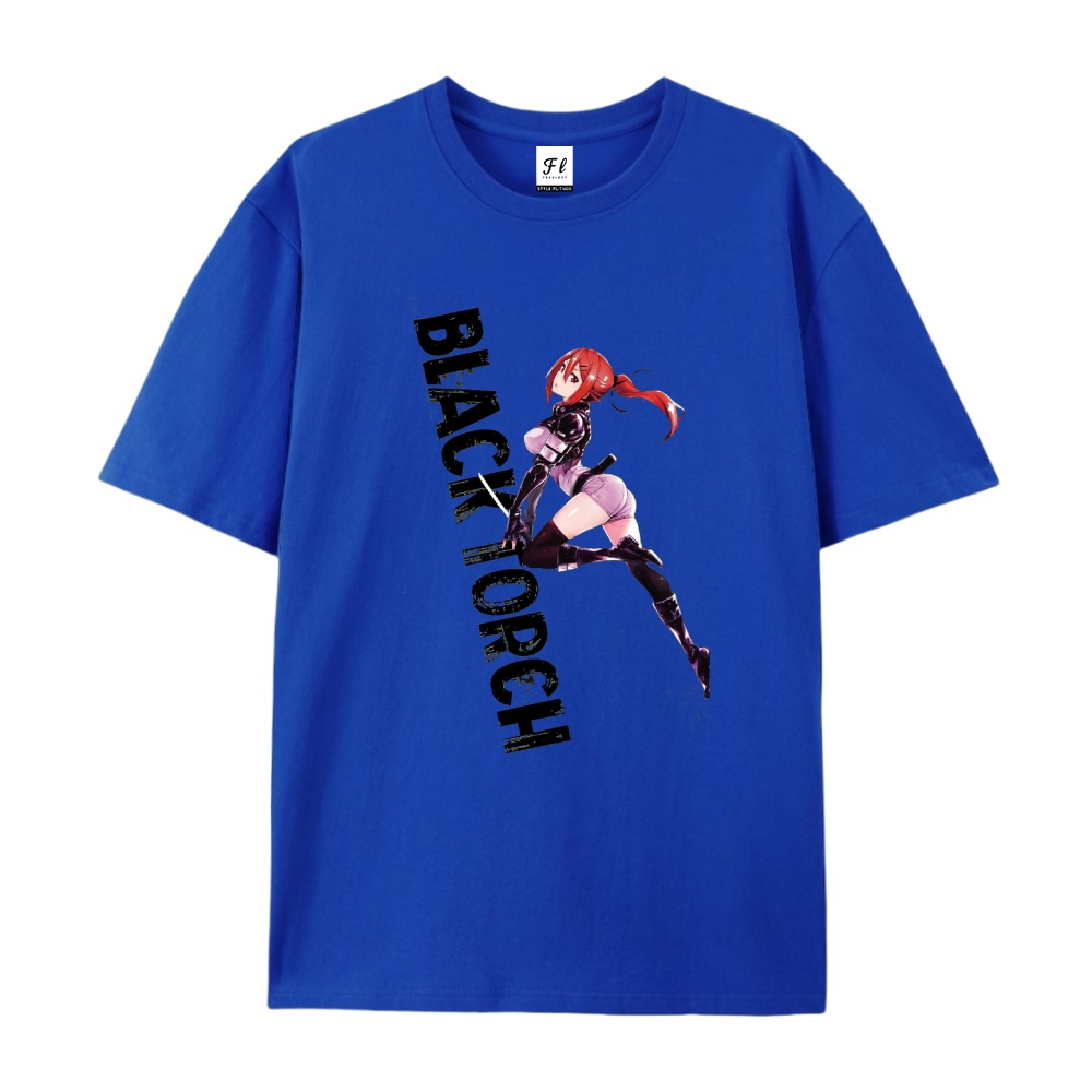 Pure Cotton Unisex Round Neck Anime T-Shirt BLACK TORCH