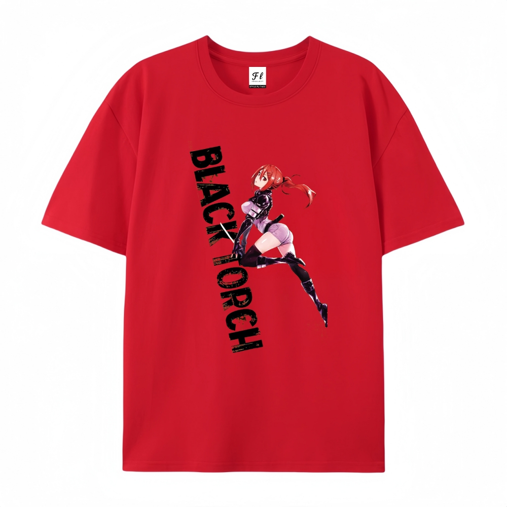 Pure Cotton Unisex Round Neck Anime T-Shirt BLACK TORCH