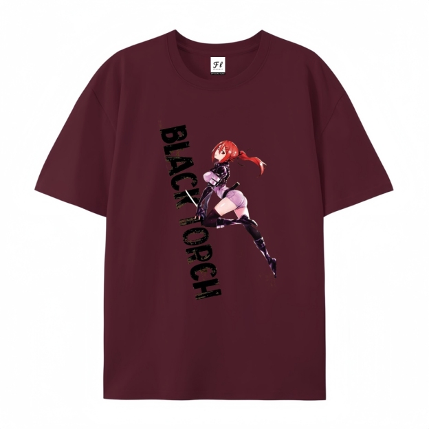 Pure Cotton Unisex Round Neck Anime T-Shirt BLACK TORCH