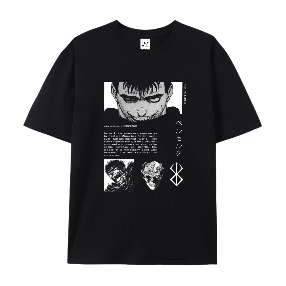 Pure Cotton Unisex Round Neck Anime T-Shirt Berserk