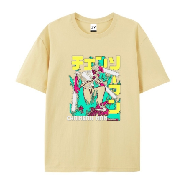 Pure Cotton Unisex Round Neck Anime T-Shirt Chainsaw Man