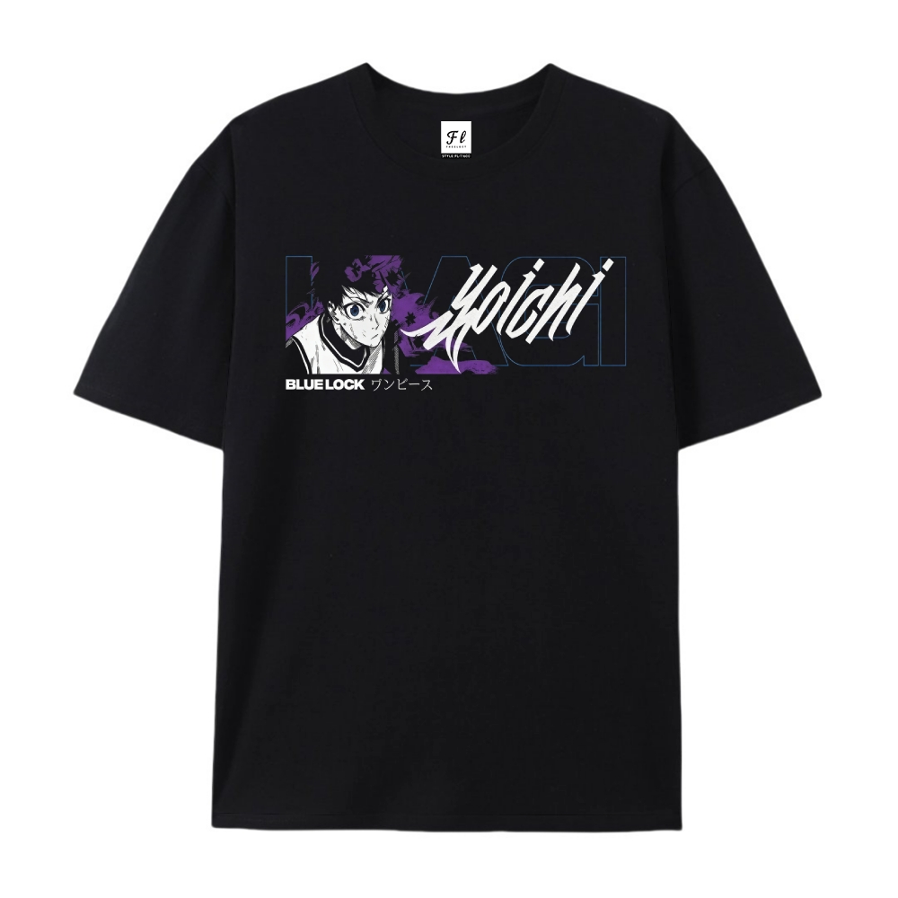 Pure Cotton Unisex Round Neck Anime T-Shirt Blue Lock