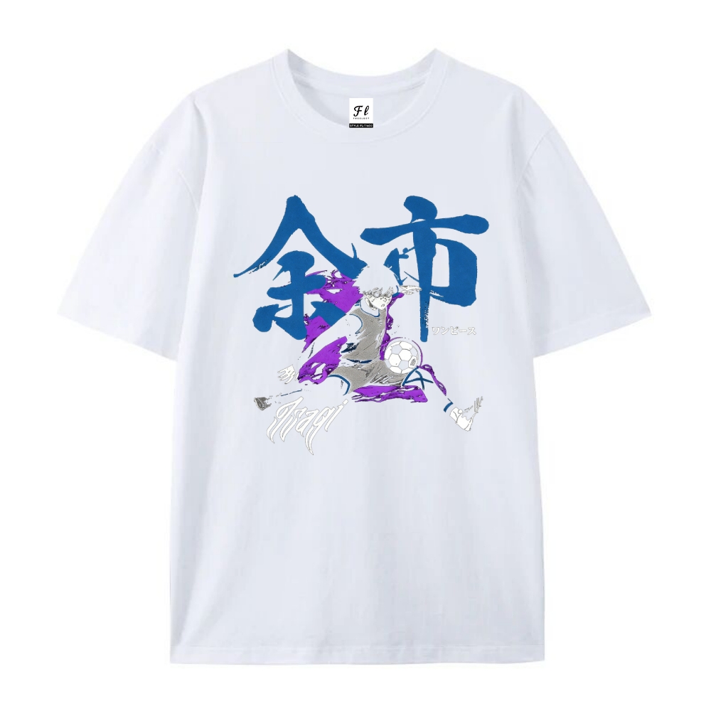 Pure Cotton Unisex Round Neck Anime T-Shirt Blue Lock