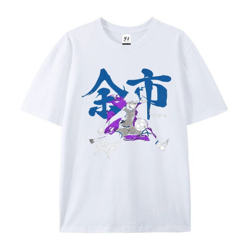Pure Cotton Unisex Round Neck Anime T-Shirt Blue Lock