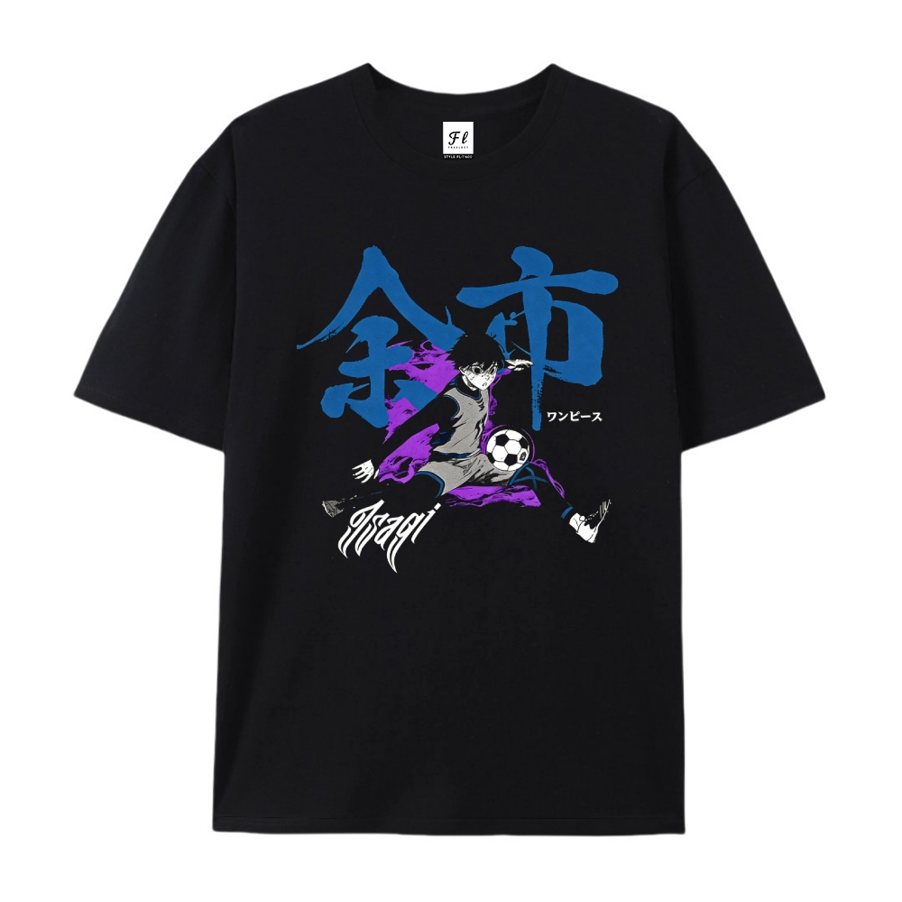 Pure Cotton Unisex Round Neck Anime T-Shirt Blue Lock