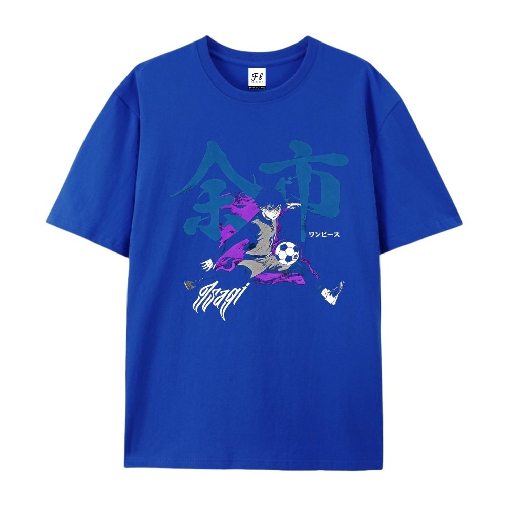 Pure Cotton Unisex Round Neck Anime T-Shirt Blue Lock