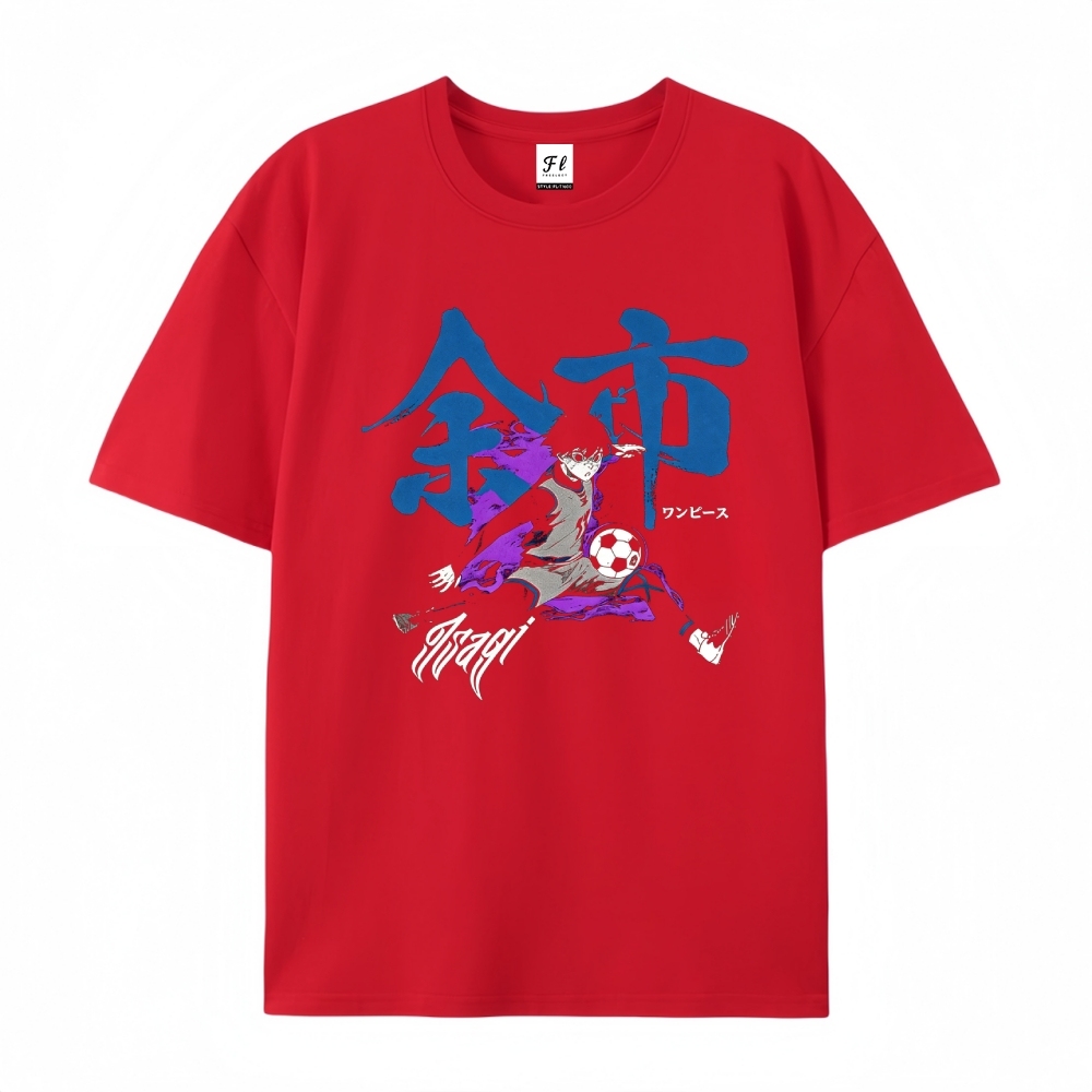 Pure Cotton Unisex Round Neck Anime T-Shirt Blue Lock