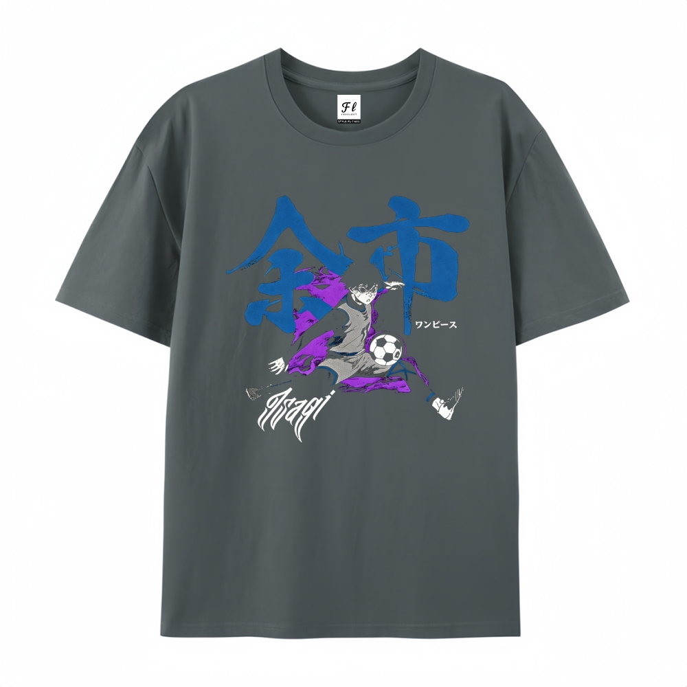 Pure Cotton Unisex Round Neck Anime T-Shirt Blue Lock