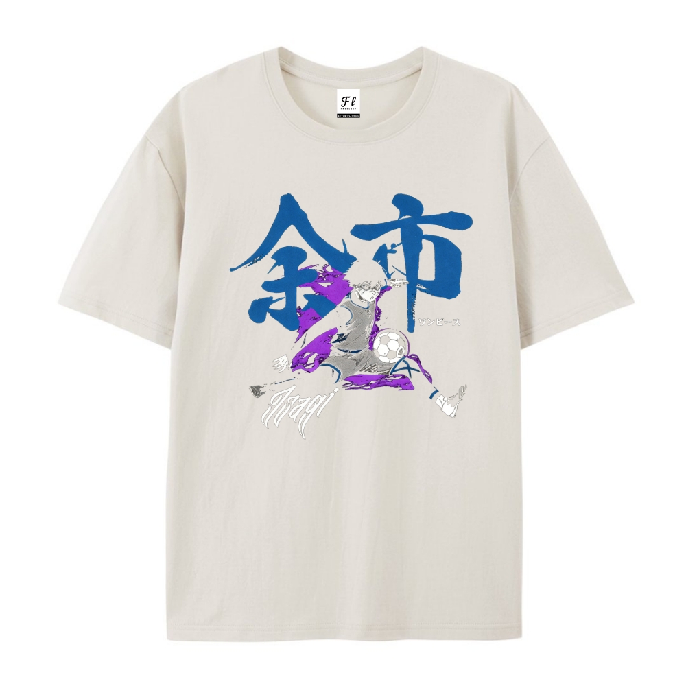 Pure Cotton Unisex Round Neck Anime T-Shirt Blue Lock