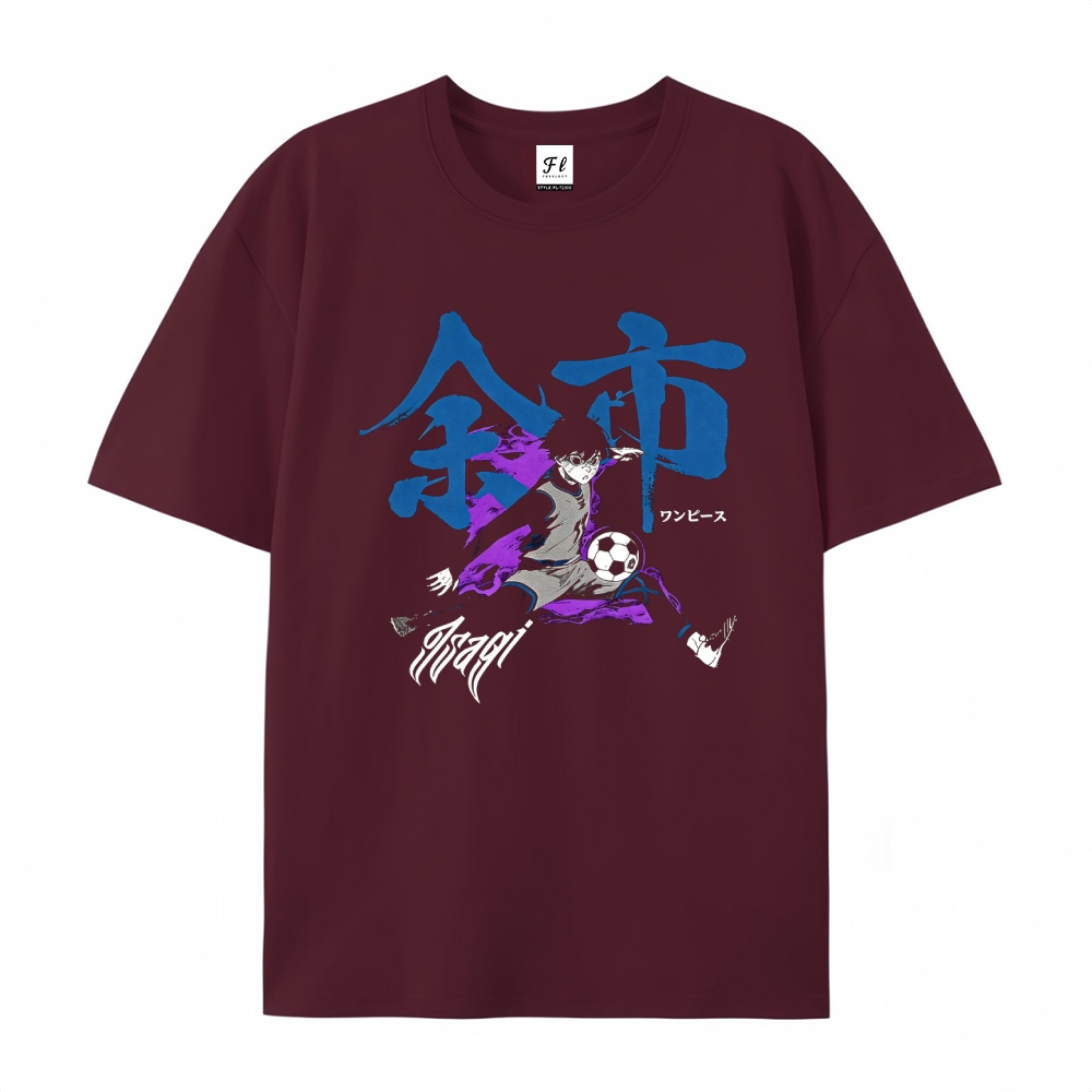 Pure Cotton Unisex Round Neck Anime T-Shirt Blue Lock