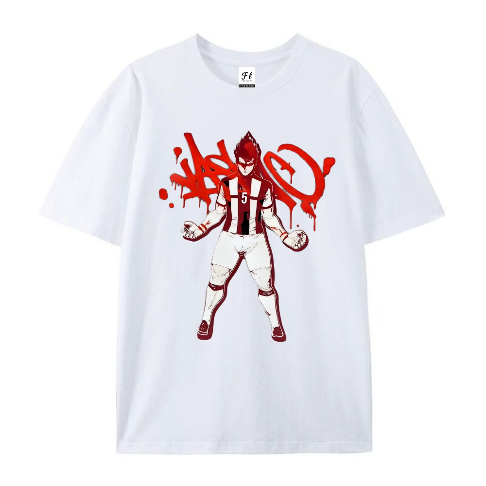 Pure Cotton Unisex Round Neck Anime T-Shirt Blue Lock