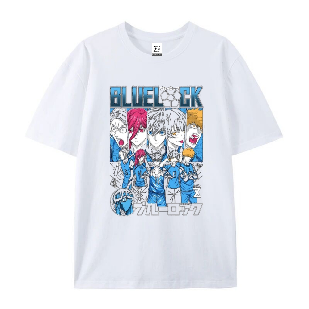 Pure Cotton Unisex Round Neck Anime T-Shirt Blue Lock