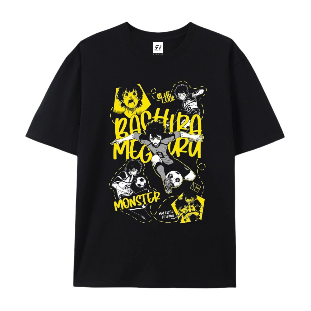 Pure Cotton Unisex Round Neck Anime T-Shirt Blue Lock