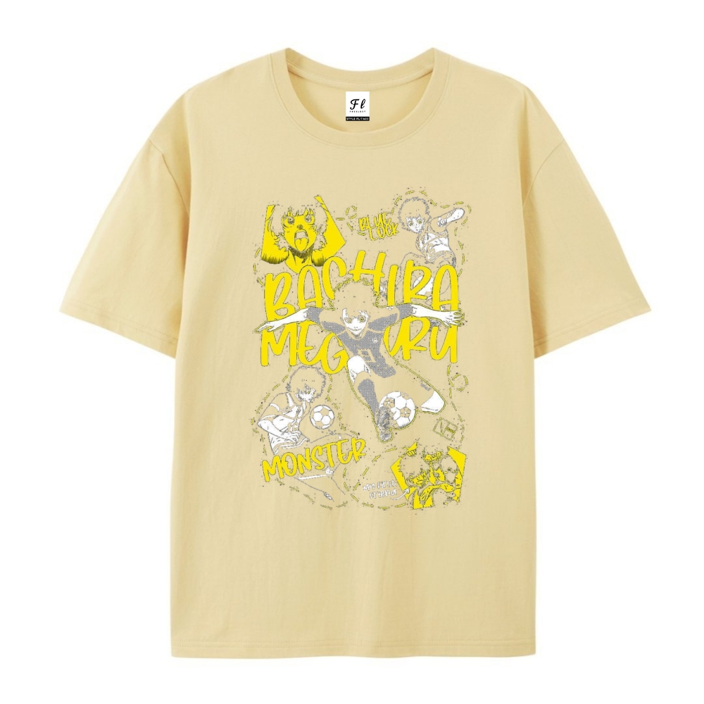 Pure Cotton Unisex Round Neck Anime T-Shirt Blue Lock