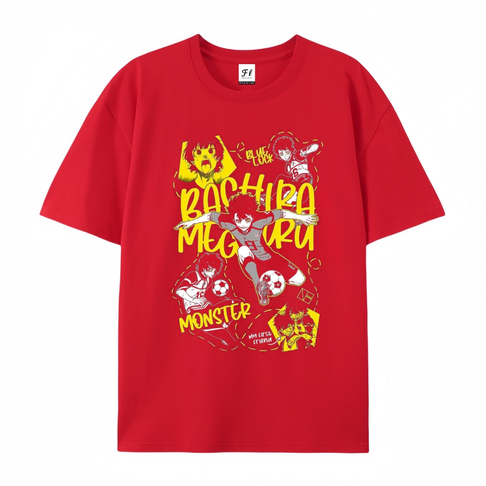 Pure Cotton Unisex Round Neck Anime T-Shirt Blue Lock