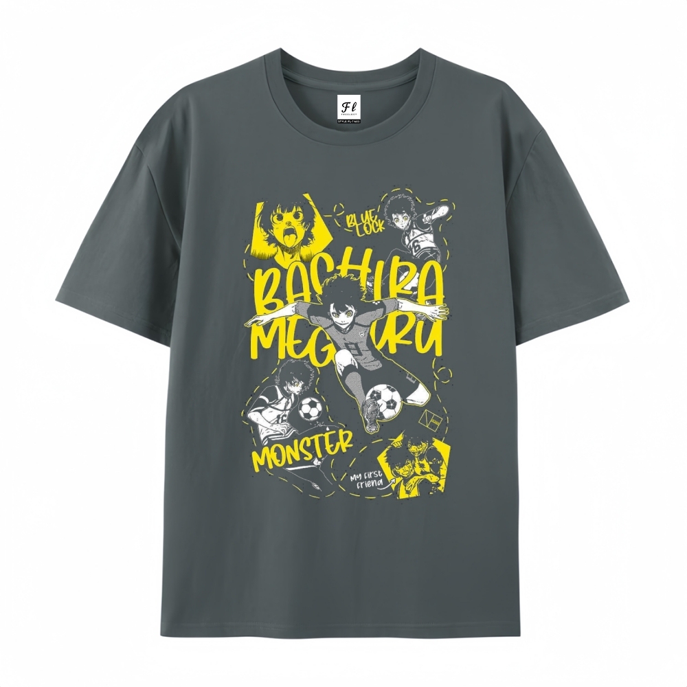 Pure Cotton Unisex Round Neck Anime T-Shirt Blue Lock