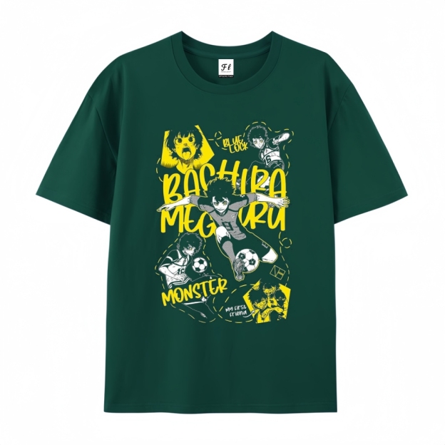 Pure Cotton Unisex Round Neck Anime T-Shirt Blue Lock