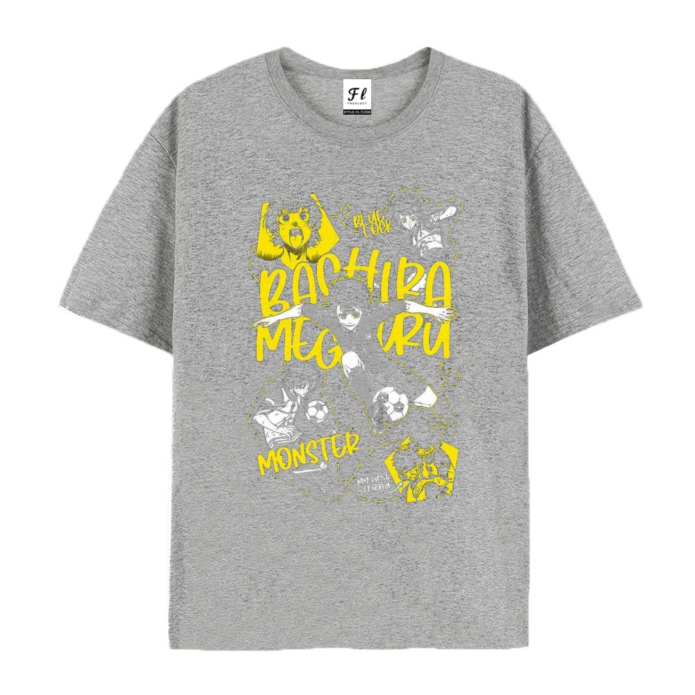 Pure Cotton Unisex Round Neck Anime T-Shirt Blue Lock
