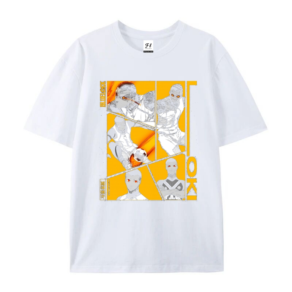 Pure Cotton Unisex Round Neck Anime T-Shirt Blue Lock