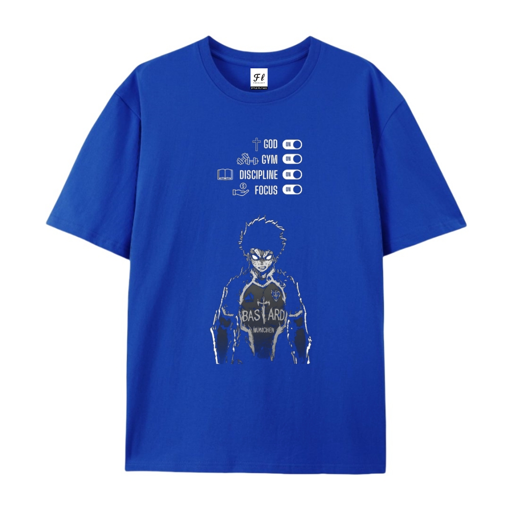 Pure Cotton Unisex Round Neck Anime T-Shirt Blue Lock