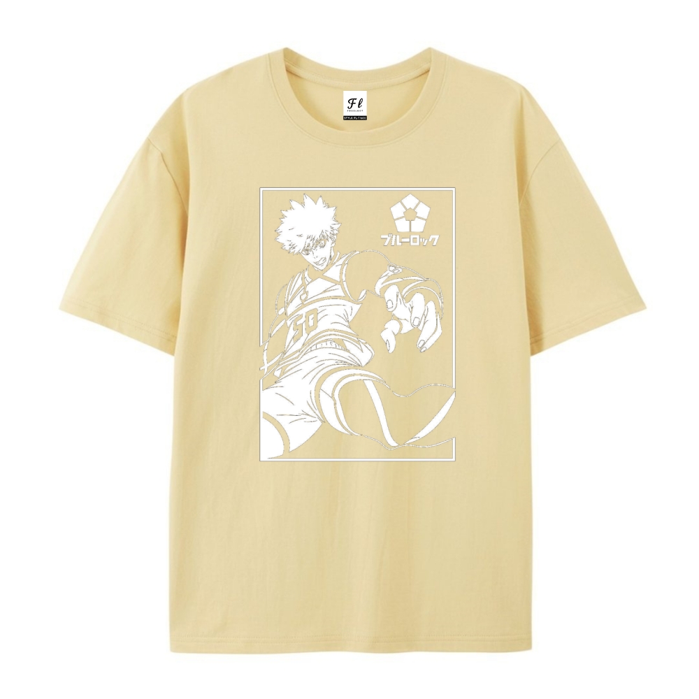 Pure Cotton Unisex Round Neck Anime T-Shirt Blue Lock