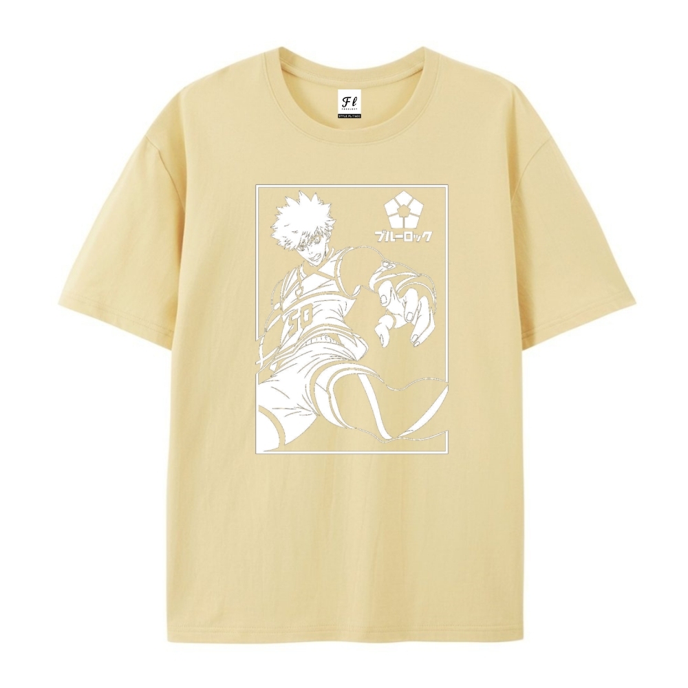 Pure Cotton Unisex Round Neck Anime T-Shirt Blue Lock