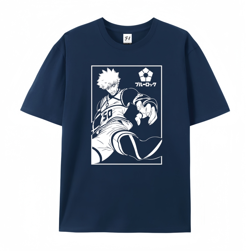 Pure Cotton Unisex Round Neck Anime T-Shirt Blue Lock