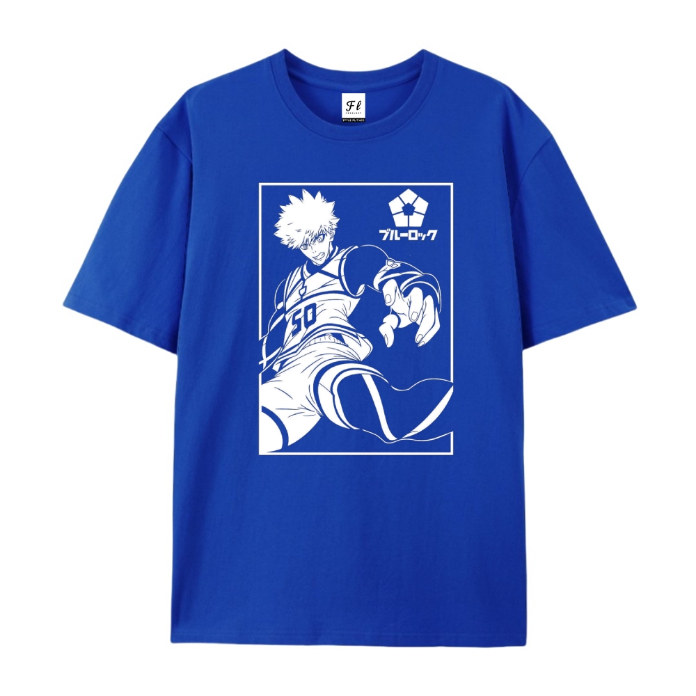 Pure Cotton Unisex Round Neck Anime T-Shirt Blue Lock