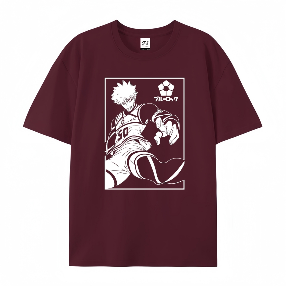 Pure Cotton Unisex Round Neck Anime T-Shirt Blue Lock