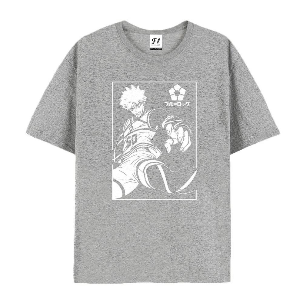 Pure Cotton Unisex Round Neck Anime T-Shirt Blue Lock