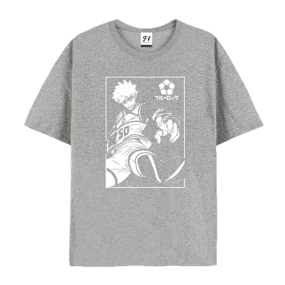 Pure Cotton Unisex Round Neck Anime T-Shirt Blue Lock