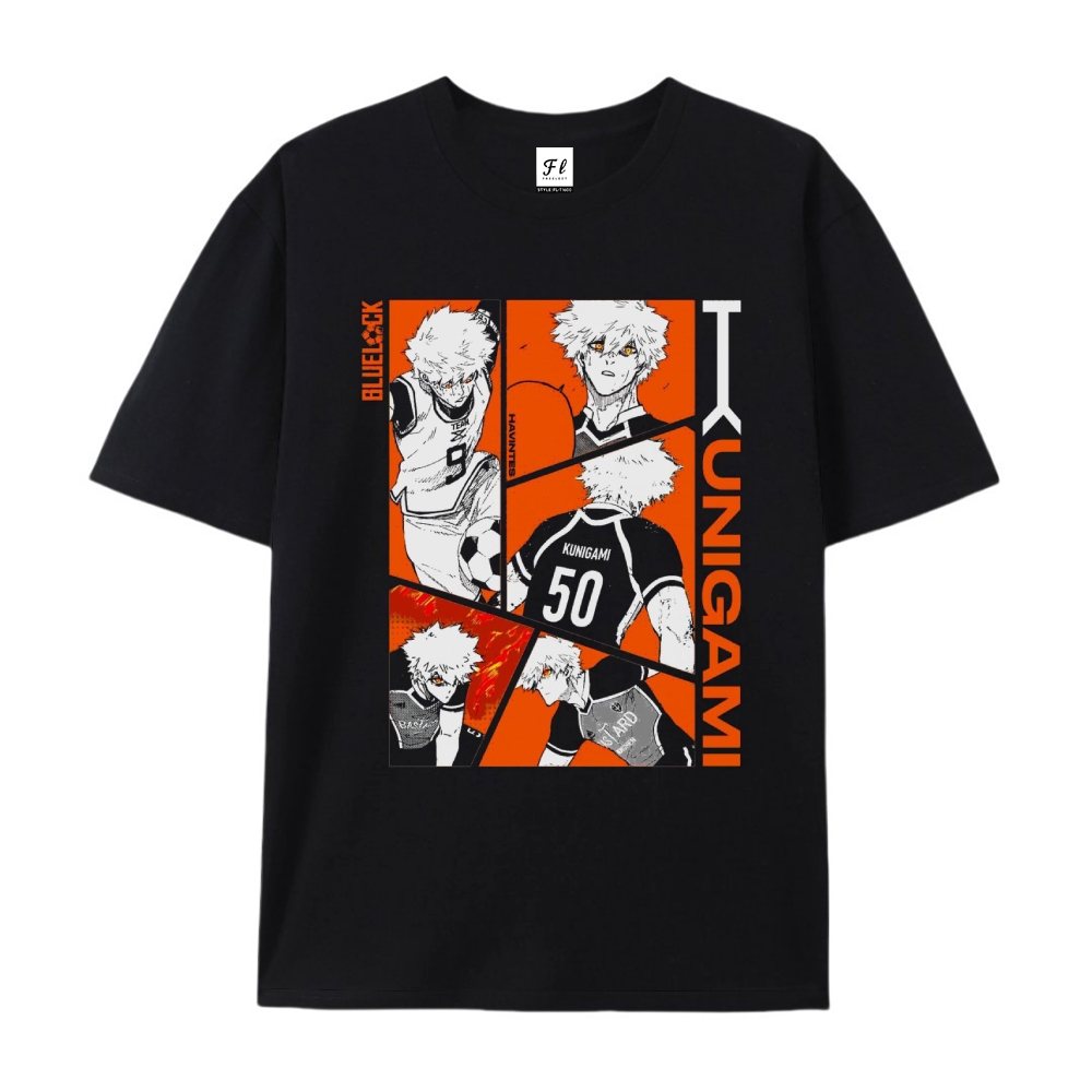 Pure Cotton Unisex Round Neck Anime T-Shirt Blue Lock