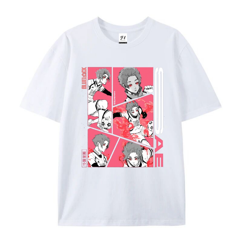 Pure Cotton Unisex Round Neck Anime T-Shirt Blue Lock