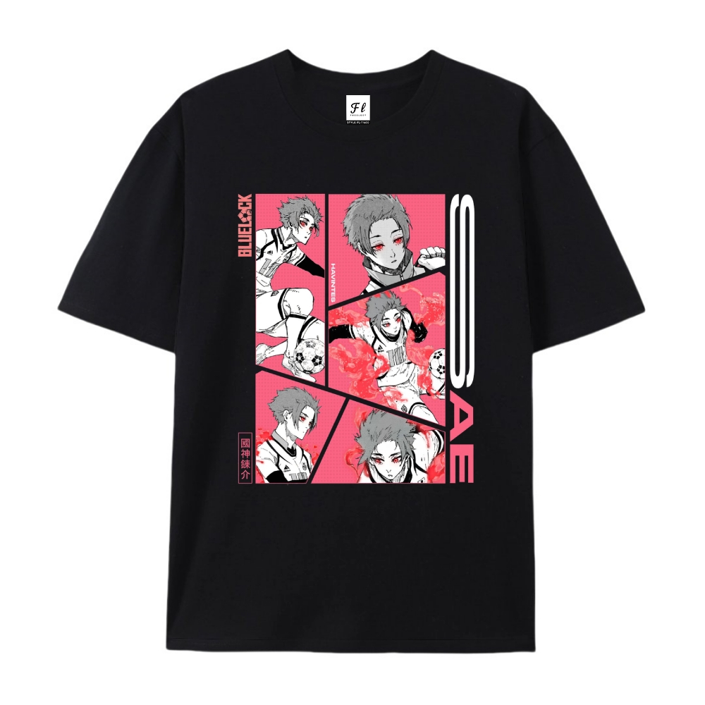 Pure Cotton Unisex Round Neck Anime T-Shirt Blue Lock