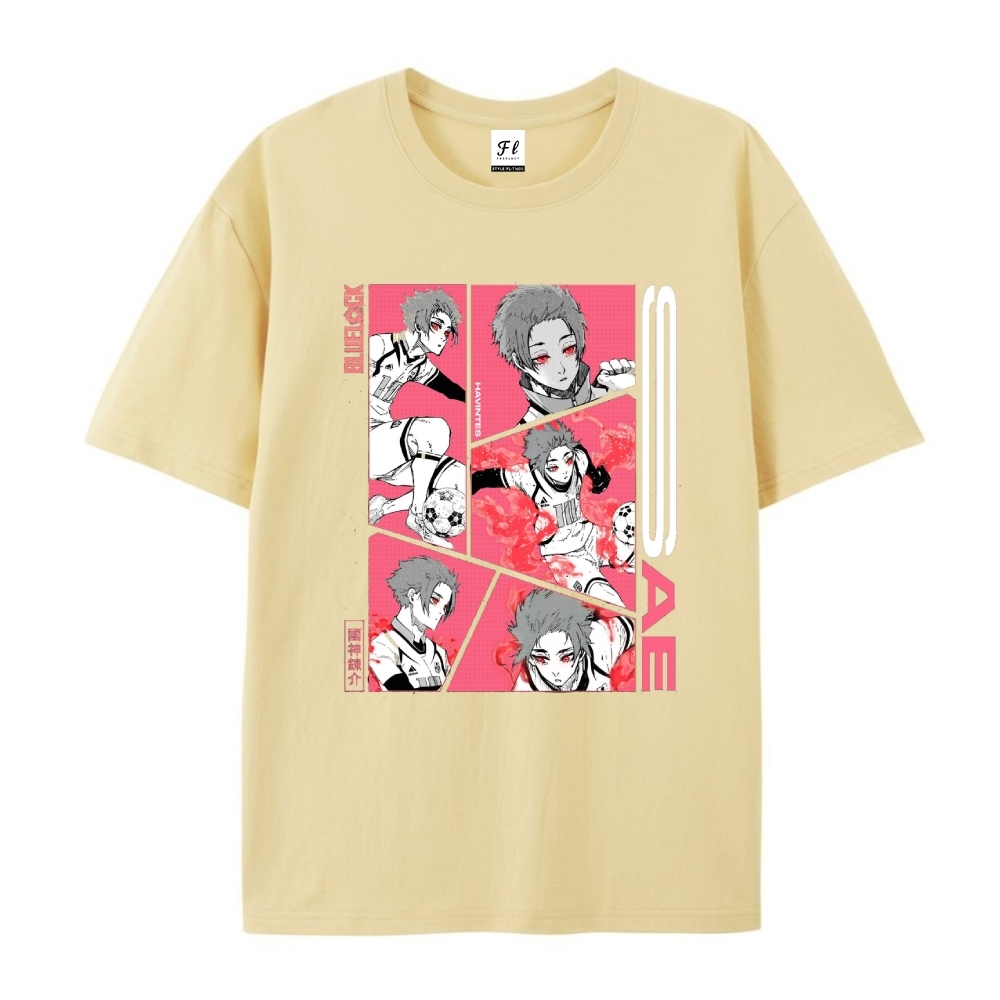 Pure Cotton Unisex Round Neck Anime T-Shirt Blue Lock