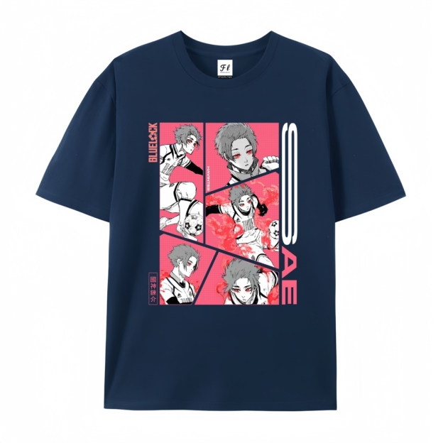 Pure Cotton Unisex Round Neck Anime T-Shirt Blue Lock